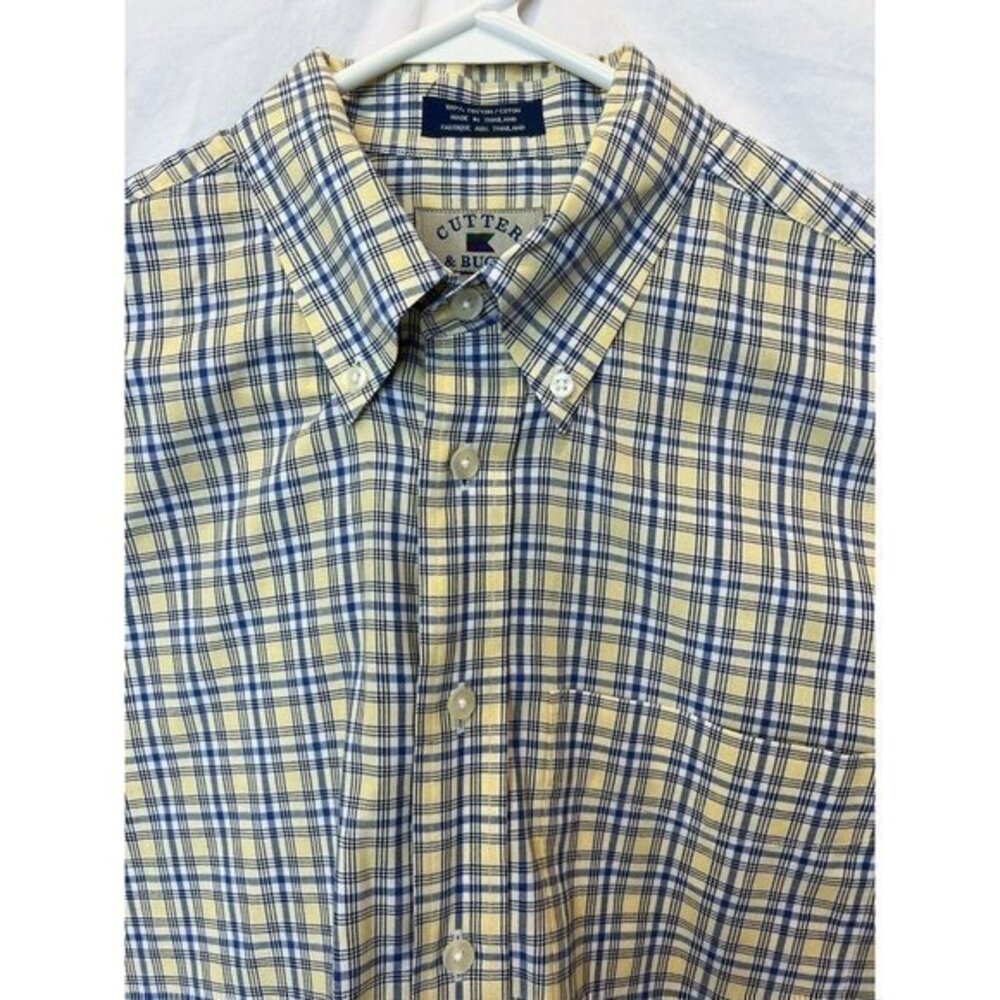 Cutter & Buck Yellow and Navy Plaid Button-Down Shirt